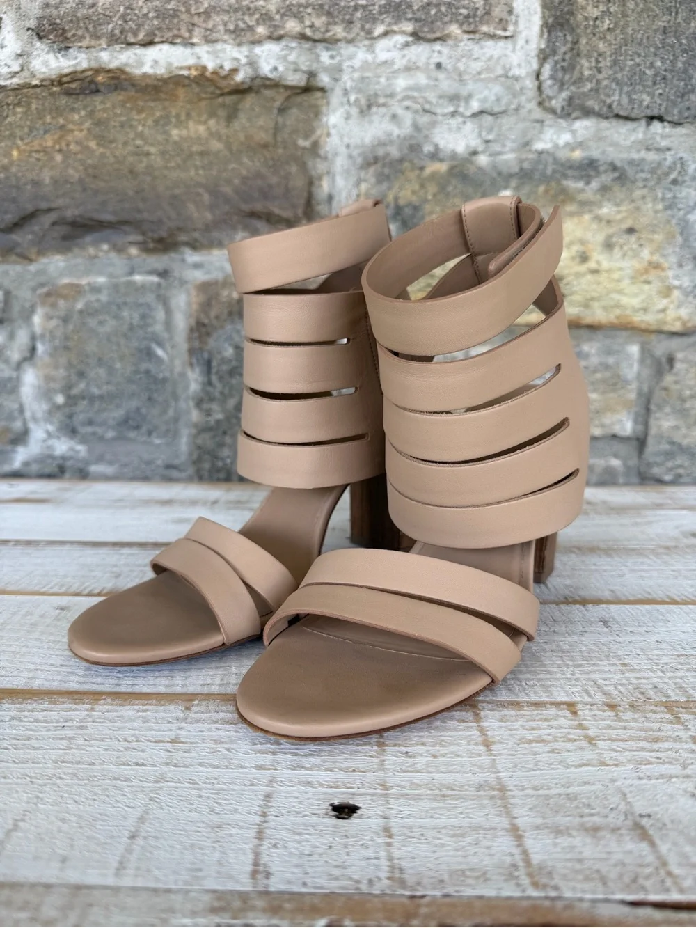 Vince Beige/Tan Strappy Cutout High Heel Sandals